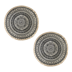 NNEAGS 2X Black Carpet Soft Linen Bohemian Non-Slip Floor Retro Minimalist Round Rug Home Decor with Tassels