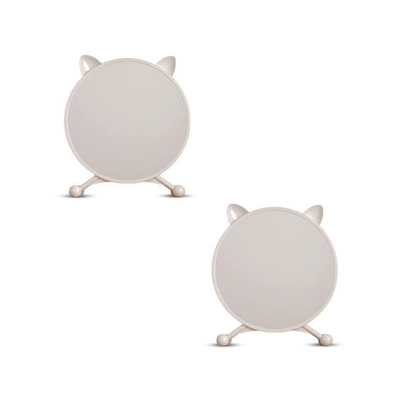 NNEAGS 2X 30cm White Smart Makeup Bedroom Table Mirror Cat Ear Style No LED Light