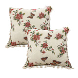 NNEAGS 2X 45cm Creamy White French Vintage Butterfly Loves Flowers Tassel Throw Pillow