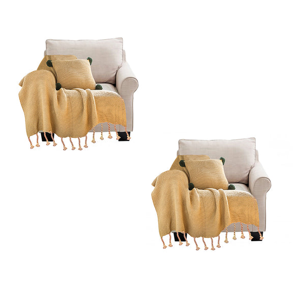 NNEAGS 2X Coffee Tassel Fringe Knitting Blanket Warm Cozy Woven Cover Couch Bed Sofa Home Decor