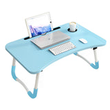 NNEAGS Blue Portable Bed Table Adjustable Foldable Bed Sofa Study Table Laptop Mini Desk with Notebook Stand Cup Slot Home Decor