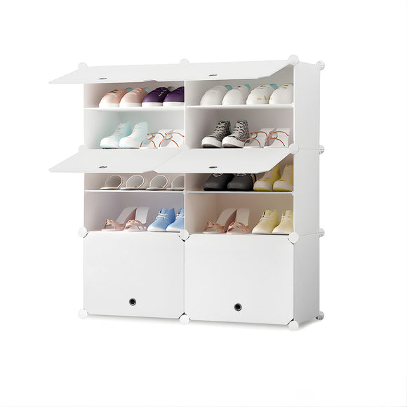 NNEAGS 5 Tier 2 Column White Shoe Rack Organizer Sneaker Footwear Storage Stackable Stand Cabinet Portable Wardrobe with Cover