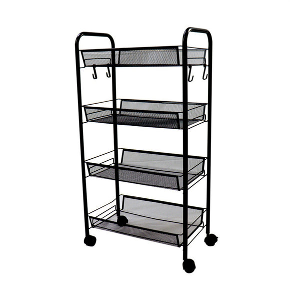 NNEAGS 4 Tier Steel Black Bee Mesh Kitchen Cart Multi-Functional Shelves Portable Storage Organizer with Wheels