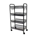 NNEAGS 4 Tier Steel Black Bee Mesh Kitchen Cart Multi-Functional Shelves Portable Storage Organizer with Wheels