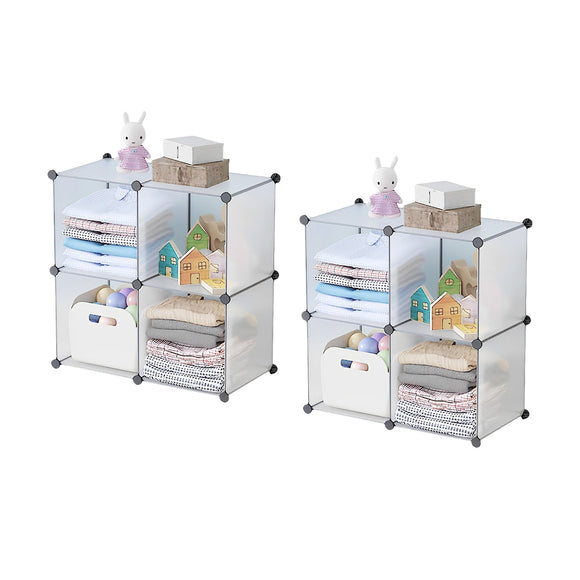 NNEAGS 2X 4-Cube Transparent Shelf Box Portable Cubby DIY Storage Shelves Modular Closet Organiser