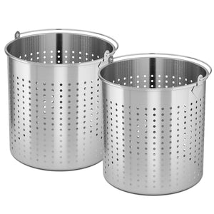 NNEAGS 2X 98L 18/10 Stainless Steel Perforated Stockpot Basket Pasta Strainer with Handle