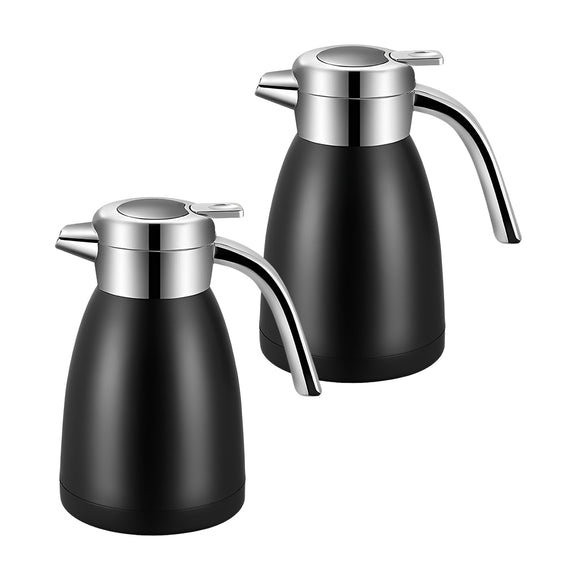NNEAGS 2X 2.2L Stainless Steel Kettle Insulated Vacuum Flask Water Coffee Jug Thermal Black