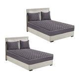 NNEAGS 2X Grey 183cm Wide Mattress Cover Thick Quilted Fleece Stretchable Clover Design Bed Spread Sheet Protector with Pillow Covers