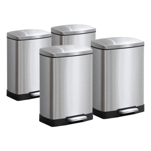 NNEAGS 4X Foot Pedal Stainless Steel Rubbish Recycling Garbage Waste Trash Bin Rectangular Shape 12L Silver