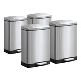 NNEAGS 4X Foot Pedal Stainless Steel Rubbish Recycling Garbage Waste Trash Bin Rectangular Shape 12L Silver
