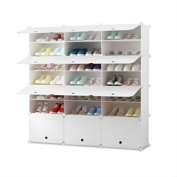 NNEAGS 7 Tier 3 Column White Shoe Rack Organizer Sneaker Footwear Storage Stackable Stand Cabinet Portable Wardrobe with Cover