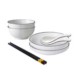 NNEAGS White Japanese Style Ceramic Dinnerware Crockery Soup Bowl Plate Server Kitchen Home Decor Set of 4