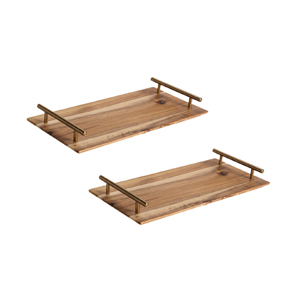 NNEAGS 2X 36cm Brown Rectangle Wooden Acacia Food Serving Tray Charcuterie Board Centerpiece  Home Decor