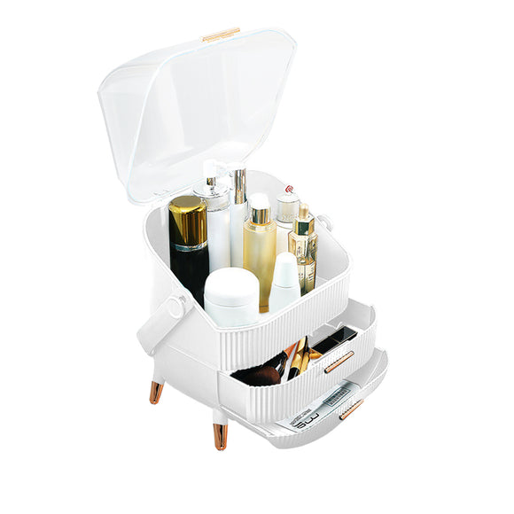 NNEAGS 29cm White Countertop Makeup Cosmetic Storage Organiser Skincare Holder Jewelry Storage Box with Handle