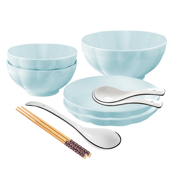 NNEAGS Light Blue Japanese Style Ceramic Dinnerware Crockery Soup Bowl Plate Server Kitchen Home Decor Set of 5
