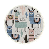 NNEAGS 120cm Alpaca Cactus Pattern Rug Desert Animals Non-Slip Round Area Rugs for Living Room Dining Room