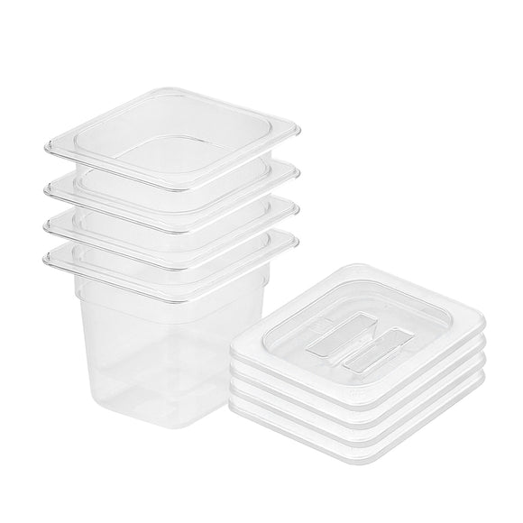 NNEAGS 150mm Clear Gastronorm GN Pan 1/6 Food Tray Storage Bundle of 4 with Lid