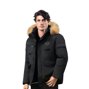 NNEAGS abbee Black Large Winter Fur Hooded Down Jacket Stylish Lightweight Quilted Warm Puffer Coat