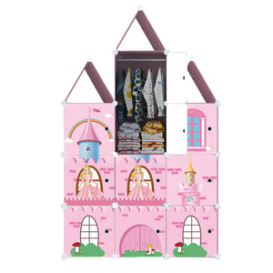 NNEAGS 10 Cubes DIY Castle Print Portable Wardrobe Divide-Grid Modular Storage Organiser Foldable Closet