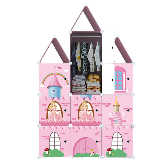 NNEAGS 10 Cubes DIY Castle Print Portable Wardrobe Divide-Grid Modular Storage Organiser Foldable Closet