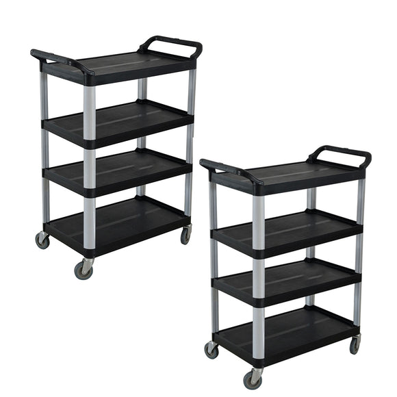 NNEAGS 2X 4 Tier Food Trolley Portable Kitchen Cart Multifunctional Big Utility Service with wheels 950x500x1270mm Black