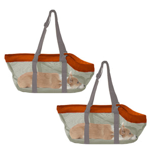 NNEAGS 2X Orange Pet Carrier Bag Breathable Net Mesh Tote Pouch Dog Cat Travel Essentials