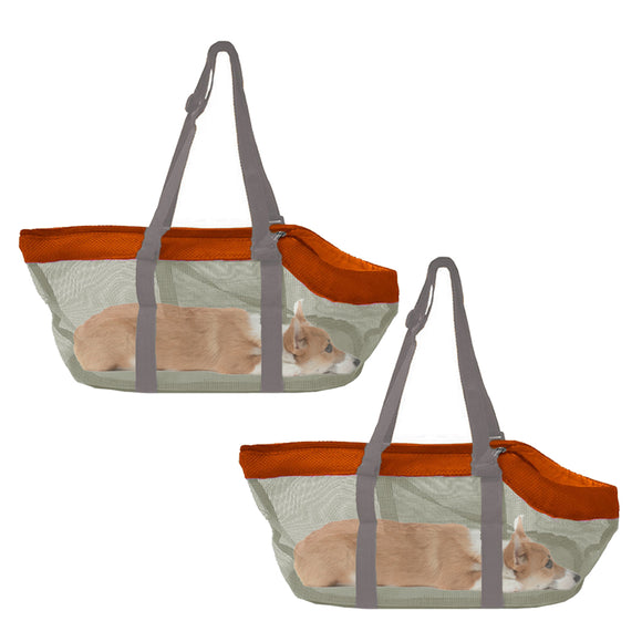 NNEAGS 2X Orange Pet Carrier Bag Breathable Net Mesh Tote Pouch Dog Cat Travel Essentials