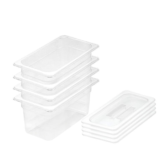 NNEAGS 150mm Clear Gastronorm GN Pan 1/3 Food Tray Storage Bundle of 4 with Lid
