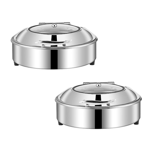 NNEAGS 2X Stainless Steel Round Chafing Dish Tray Buffet Cater Food Warmer Chafer with Top Lid