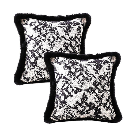 NNEAGS 2X 45cm Vintage Black Herringbone Pillowcase Set & Square Throw Pillow