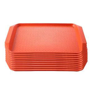 NNEAGS Rectangular Serving Tray Heavy Duty Waterproof Stackable Plastic Food Snack Pan Set of 10 Orange