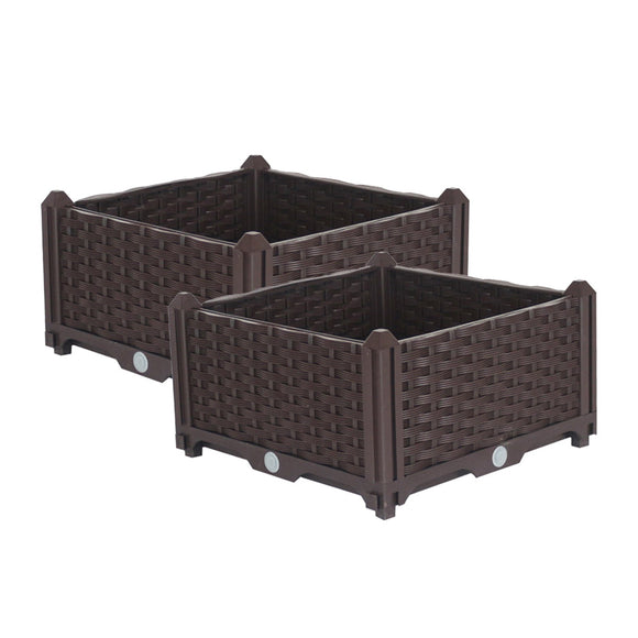 NNEAGS 2X 40cm Raised Planter Box Vegetable Herb Flower Outdoor Plastic Plants Garden Bed
