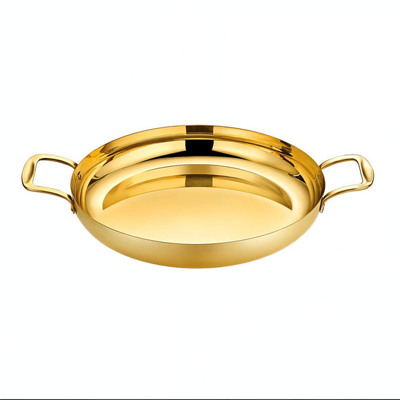 NNEAGS 32cm Flat Base Seafood Dry Pot in Elegant Gold Color with Durable for Kitchen Essential