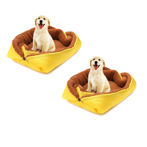NNEAGS 2X Yellow Dual-purpose Cushion Nest Cat Dog Bed Warm Plush Kennel Mat Pet Home Travel Essentials