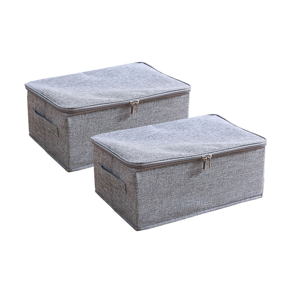 NNEAGS 2X Grey Small Portable Double Zipper Storage Box Moisture Proof Clothes Basket Foldable Home Organiser