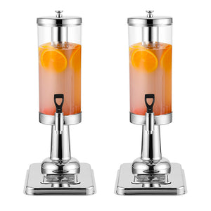 NNEAGS 2X Single 3L Silver Stainless Steel Beverage Dispenser Ice Cylinder Clear Juicer Hot Cold Water Jug