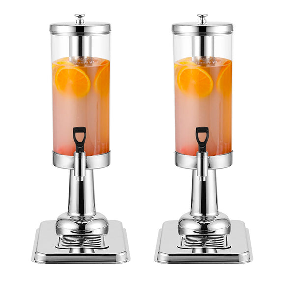 NNEAGS 2X Single 3L Silver Stainless Steel Beverage Dispenser Ice Cylinder Clear Juicer Hot Cold Water Jug
