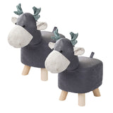 NNEAGS 2X Grey Children Bench Deer Character Round Ottoman Stool Soft Small Comfy Seat Home Decor