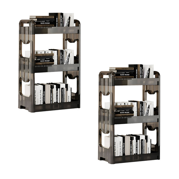 NNEAGS 2X 38x24cm Clear 4 Tier Bookshelf & Cosmetic Storage Organizer Trolley Rack