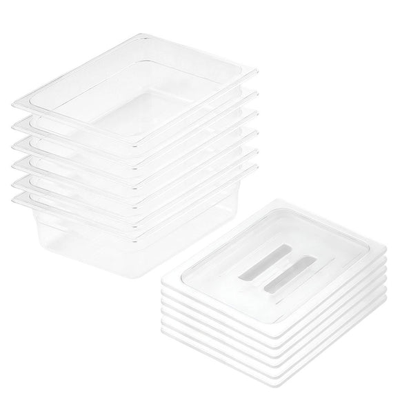 NNEAGS 150mm Clear Gastronorm GN Pan 1/2 Food Tray Storage Bundle of 6 with Lid