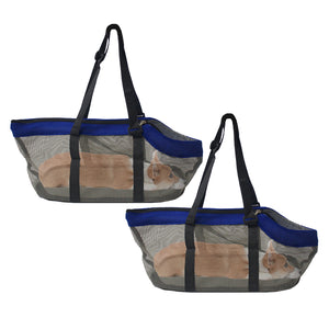 NNEAGS 2X Grey Pet Carrier Bag Breathable Net Mesh Tote Pouch Dog Cat Travel Essentials