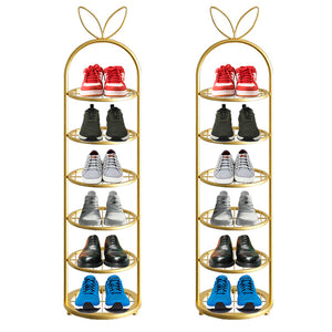 NNEAGS 2X 6 Tier Bunny Ears Shape Gold Plated Metal Shoe Organizer Space Saving Portable Footwear Storage Shelf