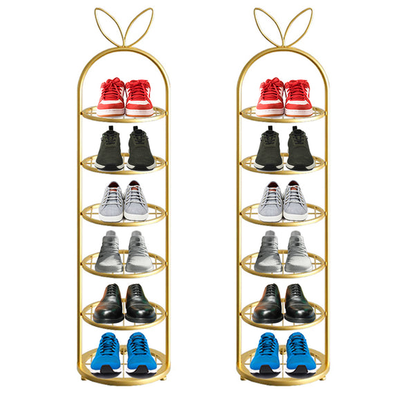 NNEAGS 2X 6 Tier Bunny Ears Shape Gold Plated Metal Shoe Organizer Space Saving Portable Footwear Storage Shelf