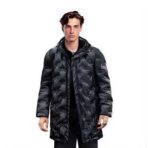 NNEAGS abbee Black 3XL Winter Hooded Glossy Overcoat Long Jacket Stylish Lightweight Quilted Warm Puffer Coat