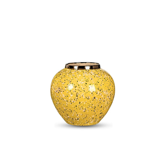 NNEAGS 21x22cm Yellow with White Mini Floral Small Ceramic Flower Vase Elegant Living Room Home Decor