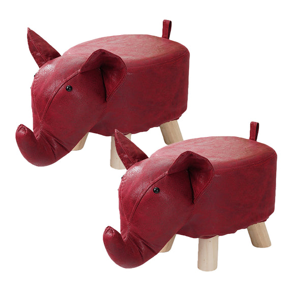 NNEAGS 2X Red Children Bench Elephant Character Round Ottoman Stool Soft Small Comfy Seat Home Decor