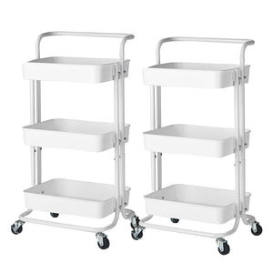 NNEAGS 2X 3 Tier Steel White Movable Kitchen Cart Multi-Functional Shelves Portable Storage Organizer with Wheels