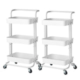 NNEAGS 2X 3 Tier Steel White Movable Kitchen Cart Multi-Functional Shelves Portable Storage Organizer with Wheels