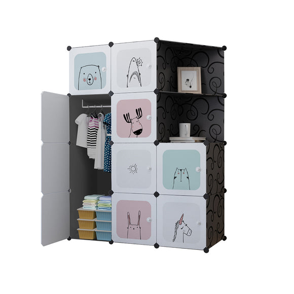 NNEAGS 10 Cubes Black Portable Wardrobe Divide-Grid Modular Storage Organiser Foldable Closet with Doors