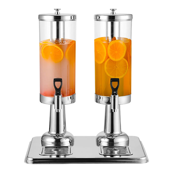 NNEAGS 6L Dual Silver Stainless Steel Beverage Dispenser Ice Cylinder Clear Juicer Hot Cold Water Jug